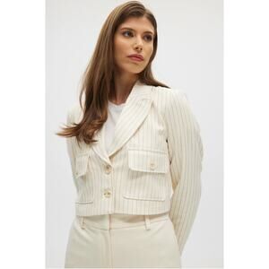 Rachel Zoe Striped Cropped Blazer Size 6 Ivory Pinstripe NWT Preppy Chic